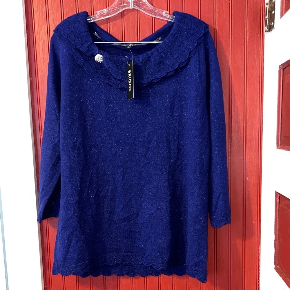 Briggs New York Royal Sapphire Blue Blouse with Scalloped Collar L - Picture 2 of 7